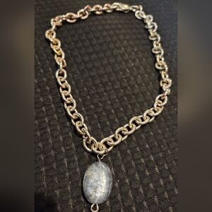 Natural Genuine Sapphire 34.7 Ct With Silver Plated Chain.